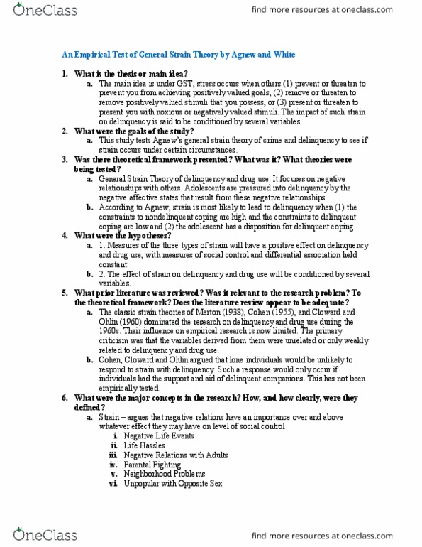 CRMJ 353 Lecture Notes - Lecture 20: General Strain Theory, Constraint Algorithm, Social Control Theory thumbnail