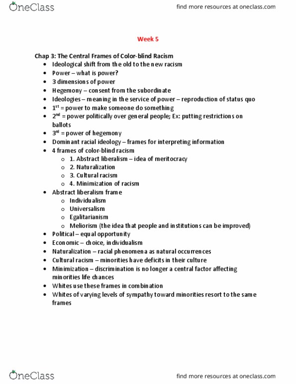 SOCI 343 Lecture Notes - Lecture 5: Racism, Meliorism, Meritocracy thumbnail
