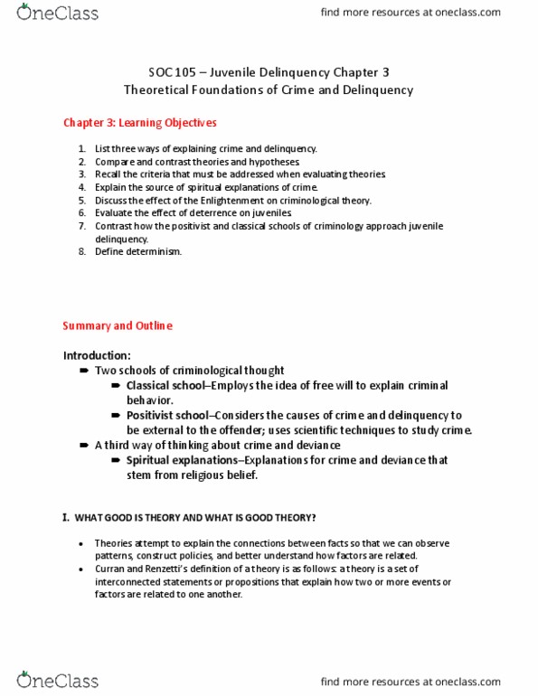 CRMJ 355 Lecture Notes - Lecture 3: Juvenile Delinquency, Deterrence Theory, Natural Science thumbnail