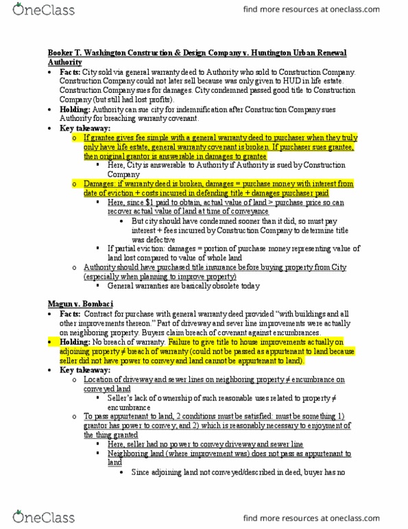 LAW 792 Lecture Notes - Lecture 21: Urban Renewal Authority, Warranty Deed, Life Estate thumbnail