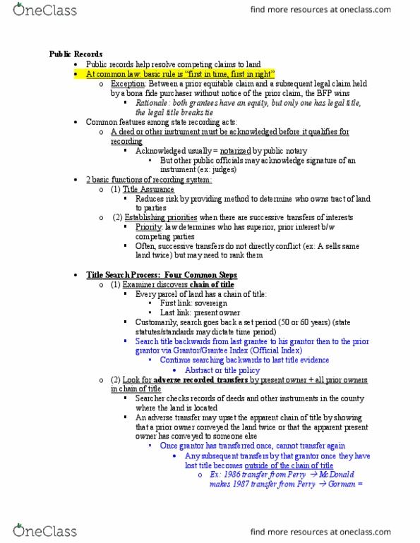 LAW 792 Lecture Notes - Lecture 23: Fide, Actual Notice, Adverse Possession thumbnail
