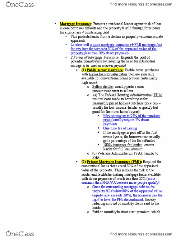 LAW 792 Lecture Notes - Lecture 33: Lenders Mortgage Insurance, Federal Housing Administration, Mortgage Insurance thumbnail