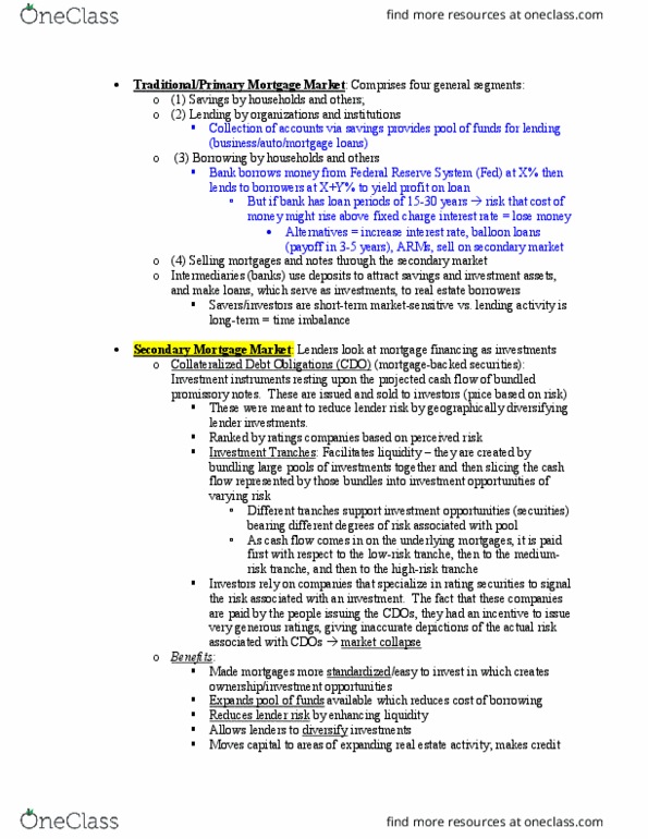 LAW 792 Lecture Notes - Lecture 36: Secondary Mortgage Market, Federal Reserve System, Cash Flow thumbnail