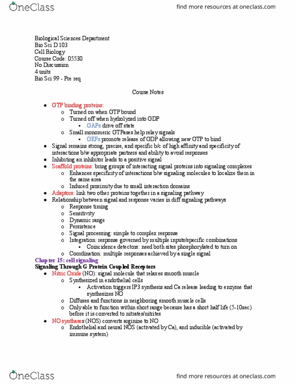 BIO SCI D103 Lecture Notes - Lecture 19: G Protein–Coupled Receptor, Small Gtpase, Endothelium thumbnail