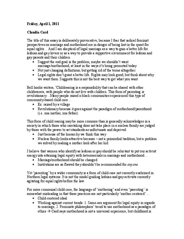 PHIL 2170 Lecture Notes - Claudia Card, Radical Feminism, Bell Hooks thumbnail
