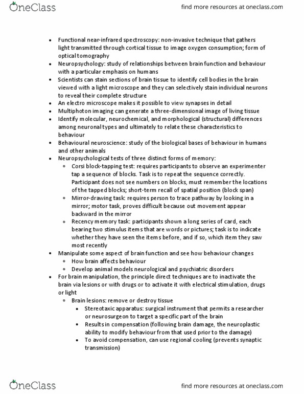 PSYC 375 Chapter Notes - Chapter 7: Optical Tomography, Neuropsychological Test, Surgical Instrument thumbnail