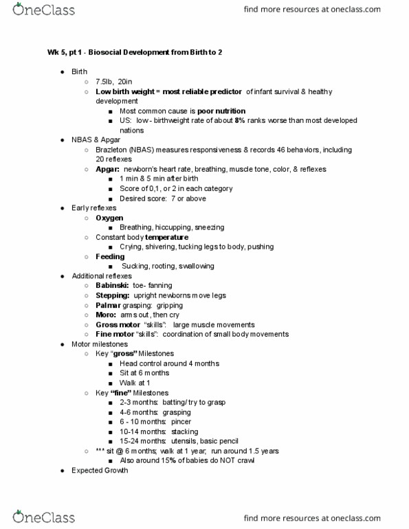 HDE 100A Lecture Notes - Lecture 5: Low Birth Weight, Muscle Tone, Birth Weight thumbnail