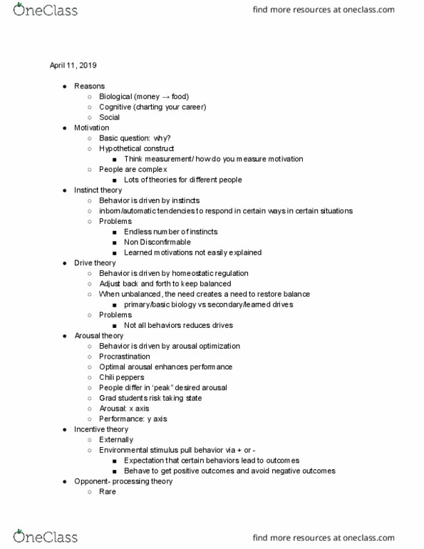 PSYC 1103 Lecture Notes - Lecture 18: Drive Theory, Procrastination, Theory X And Theory Y thumbnail