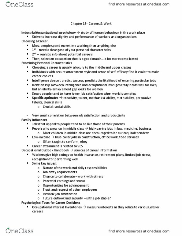 Psychology 2035A/B Chapter Notes - Chapter 13: Occupational Outlook Handbook, Job Satisfaction, Job Performance thumbnail