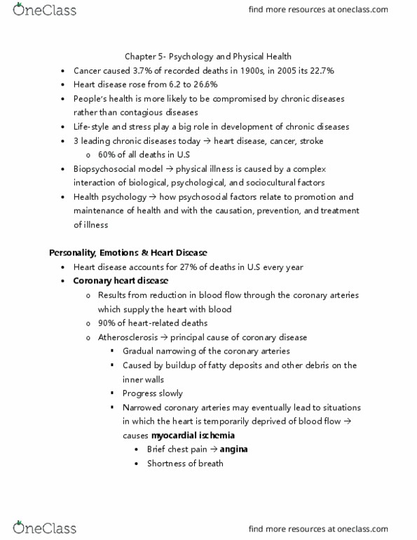 Psychology 2035A/B Chapter Notes - Chapter 5: Coronary Circulation, Coronary Artery Disease, Cardiovascular Disease thumbnail