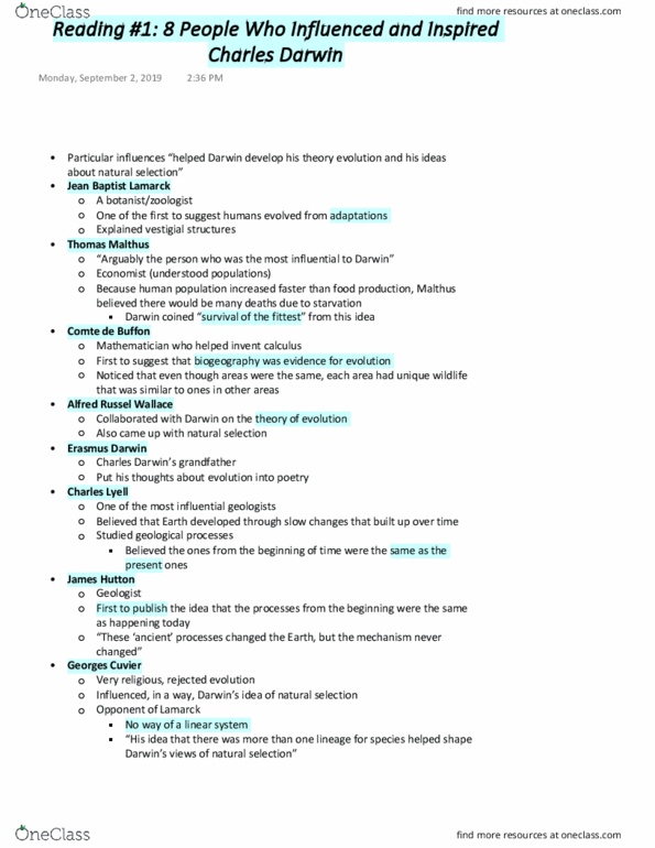ANT202H5 Chapter Notes - Chapter 1: Georges-Louis Leclerc, Comte De Buffon, Erasmus Darwin, Thomas Robert Malthus thumbnail