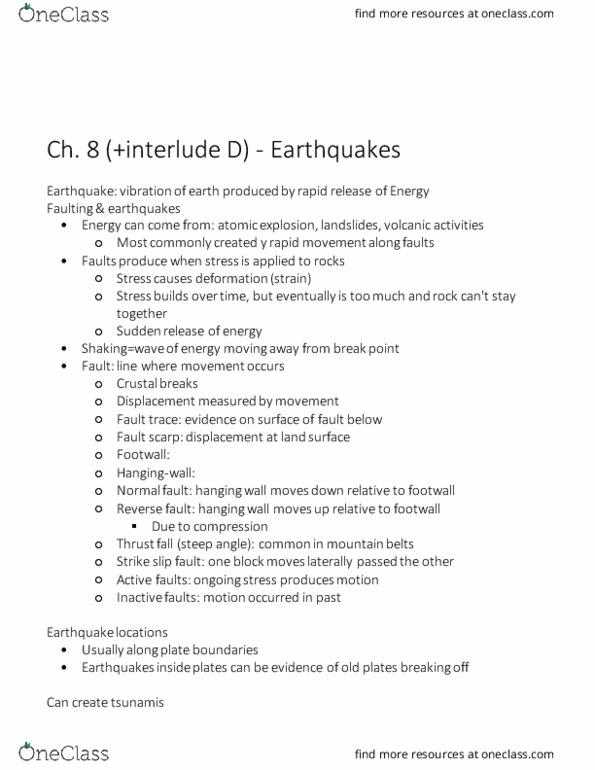 EPSC 201 Lecture Notes - Lecture 8: Fault Scarp, Plate Tectonics, Mercalli Intensity Scale thumbnail