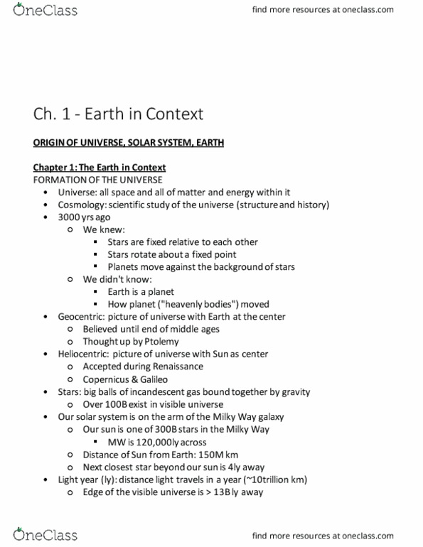 EPSC 201 Lecture Notes - Lecture 11: Observable Universe, Middle Ages, 30 Foot Fall thumbnail