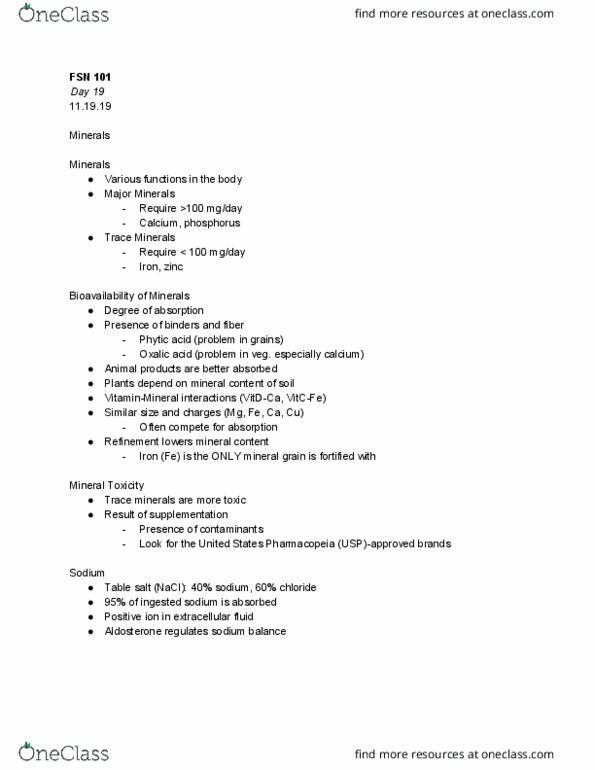 FSN 101 Lecture Notes - Lecture 19: United States Pharmacopeia, Extracellular Fluid, Salt thumbnail