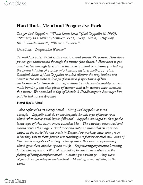MUSIC 2II3 Lecture Notes - Lecture 27: Led Zeppelin Ii, Whole Lotta Love, Master Of Puppets thumbnail