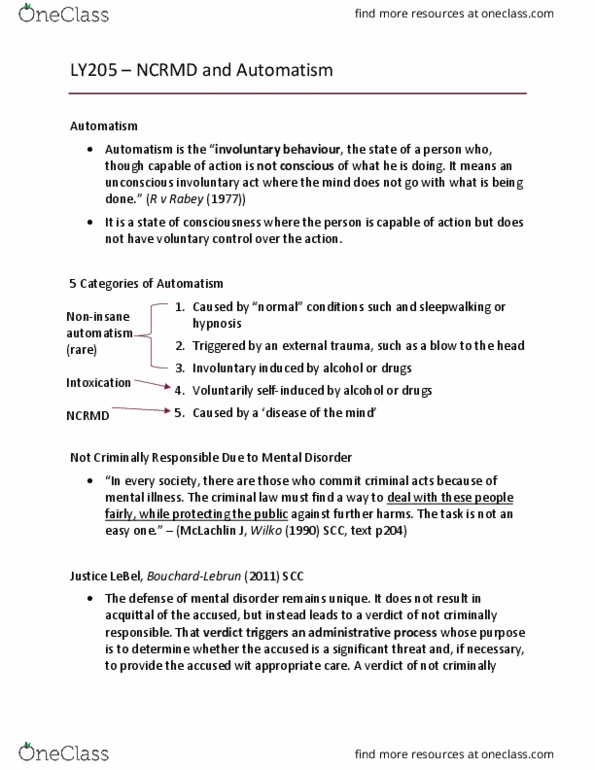 LY205 Lecture Notes - Lecture 16: Mental Disorder, Sleepwalking, Belgian Medical Component thumbnail