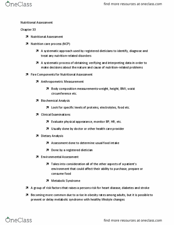 BIO109 Lecture Notes - Lecture 16: Dietitian, Body Composition thumbnail