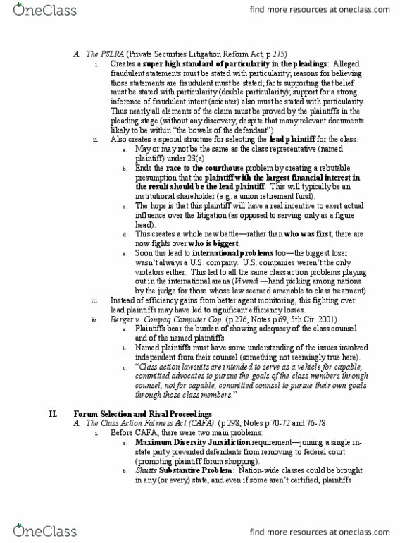 LAW 683 Lecture Notes - Lecture 6: Private Securities Litigation Reform Act, United States Court Of Appeals For The Fifth Circuit, Scienter thumbnail