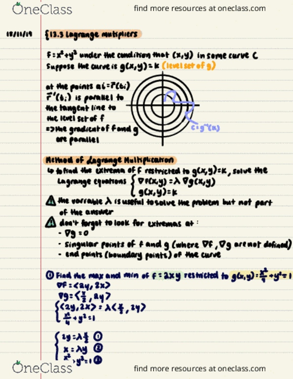 MATH 262 Lecture Notes - Lecture 32: Lagrange Multiplier, Level Set, If And Only If thumbnail