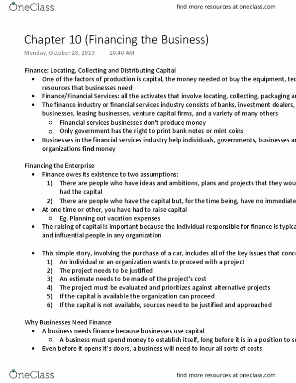 MGTA01H3 Chapter Notes - Chapter 10: Financial Services, Investment Banking, Canadian Imperial Bank Of Commerce thumbnail