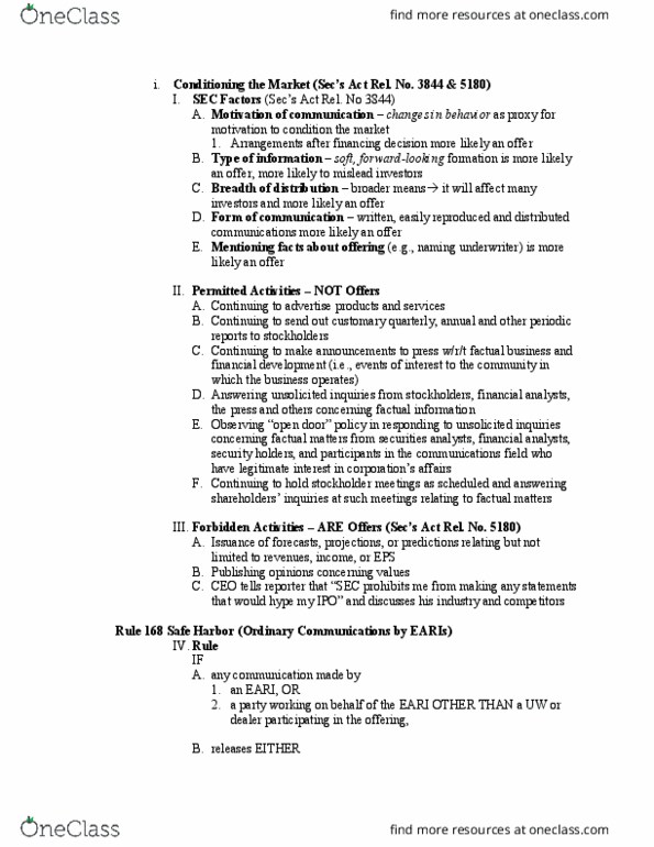 LAW 634 Lecture Notes - Lecture 19: Press Release, Underwriting thumbnail