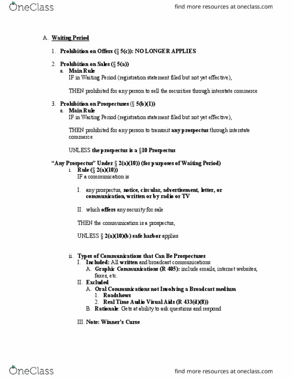 LAW 634 Lecture Notes - Lecture 22: Underwriting, Cold Calling thumbnail