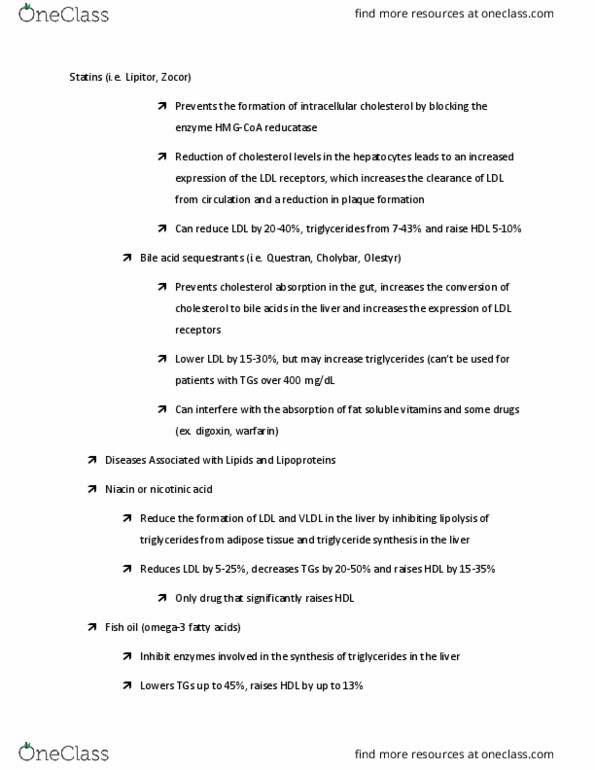 BIO 101 Lecture Notes - Lecture 29: Statin, Low-Density Lipoprotein, Adipose Tissue thumbnail