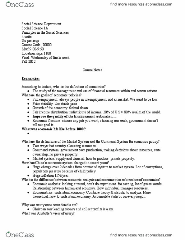 SOC SCI 1A Lecture Notes - Lecture 2: Econometrics, Market System, Deflation thumbnail