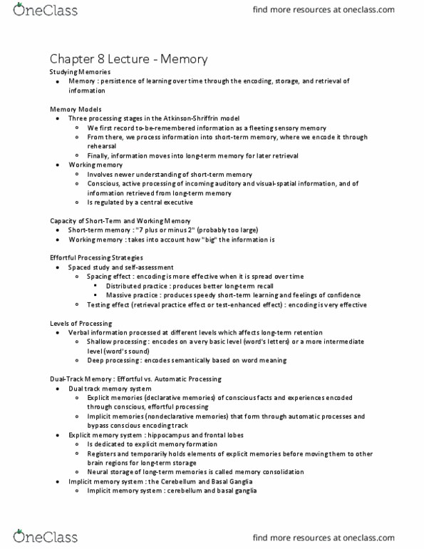 PSY 1305 Lecture Notes - Lecture 8: Basal Ganglia, Executive Functions, Implicit Memory thumbnail