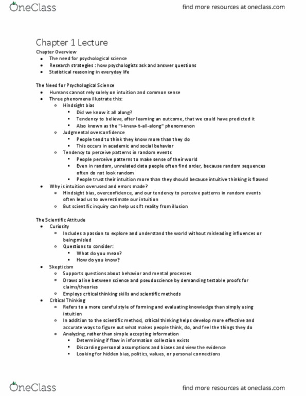 PSY 1305 Lecture Notes - Lecture 1: Hindsight Bias, Psychological Science, Scale-Invariant Feature Transform thumbnail