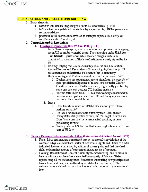 LAW 656 Lecture Notes - Lecture 10: Alien Tort Statute, Soft Law, Wrongful Death Claim thumbnail