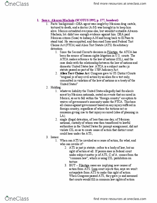 LAW 656 Lecture Notes - Lecture 15: Federal Tort Claims Act, Alien Tort Statute, United States District Court thumbnail