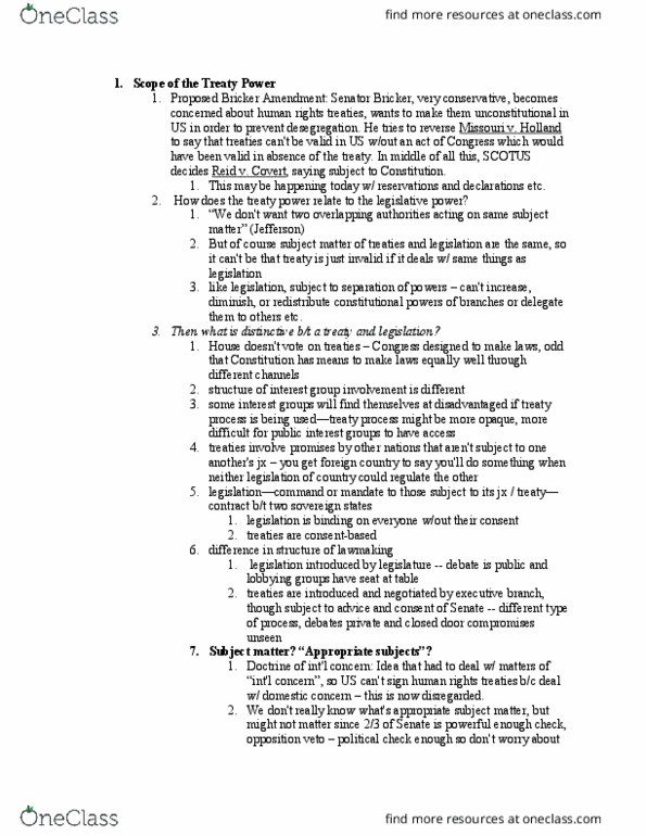 LAW 656 Lecture Notes - Lecture 18: Bricker Amendment, Supremacy Clause thumbnail