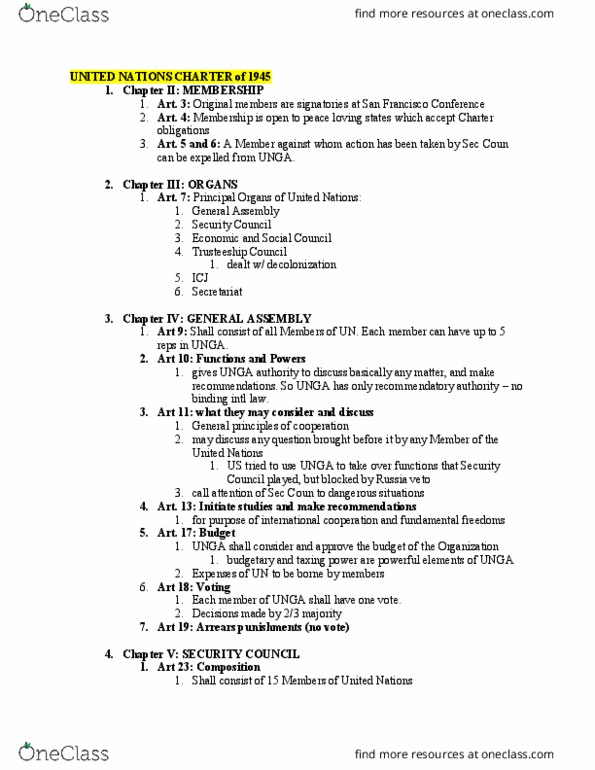 LAW 656 Lecture Notes - Lecture 39: United Nations Charter, United Nations Conference On International Organization, United Nations Trusteeship Council thumbnail