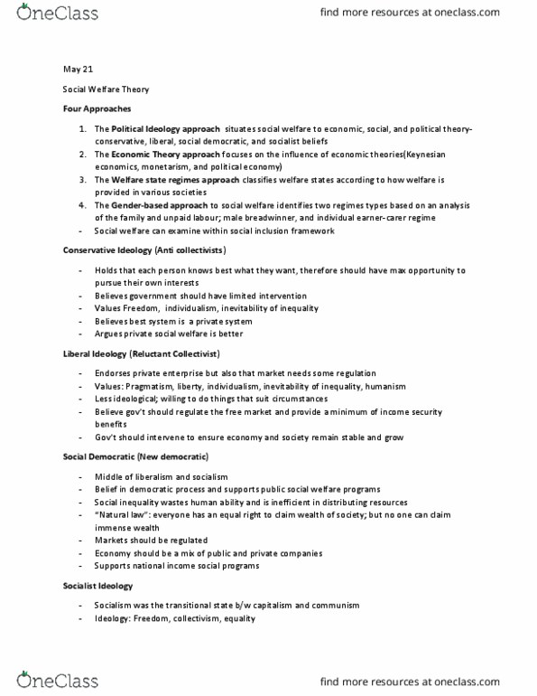 Social Work 1021A Chapter Notes - Chapter 4: Monetarism, Social Inequality, Pragmatism thumbnail