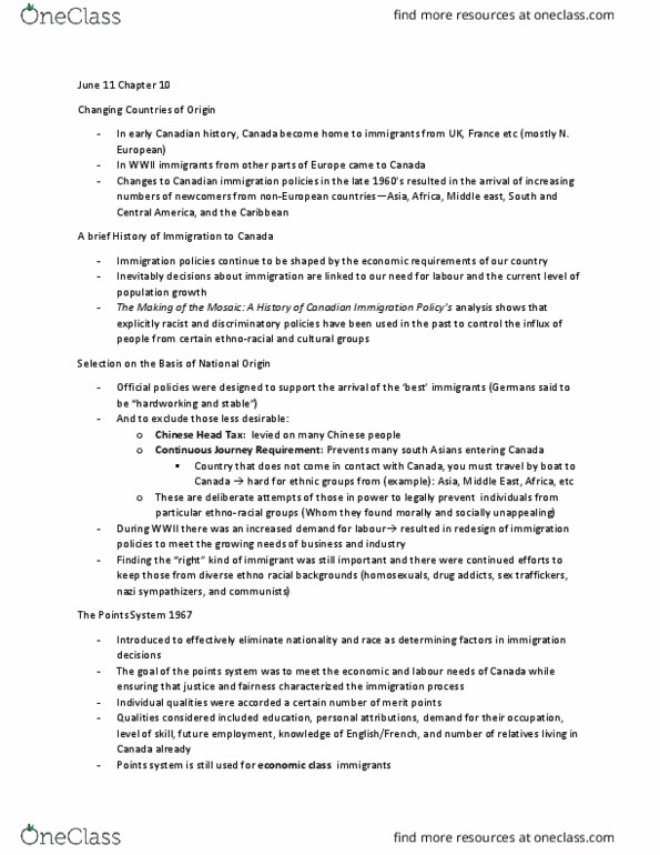 Social Work 1021A Chapter Notes - Chapter 10: Chinese Head Tax In Canada, Billboard Charts, Immigration Policy thumbnail