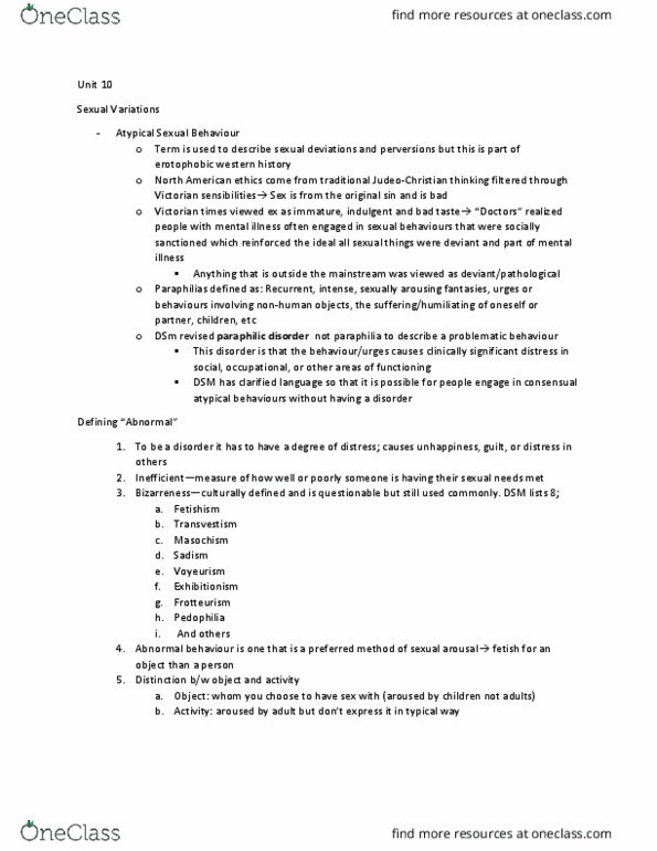 Psychology 2075 Chapter Notes - Chapter 10: Paraphilia, Transvestic Fetishism, Frotteurism thumbnail