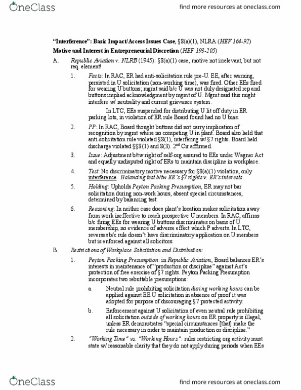 LAW 662 Lecture Notes - Lecture 12: Republic Aviation, National Labor Relations Act, National Labor Relations Board thumbnail