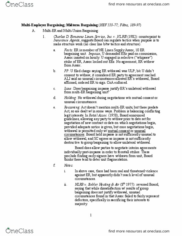 LAW 662 Lecture Notes - Lecture 37: Whipsaw, National Labor Relations Board, Bargaining Unit thumbnail