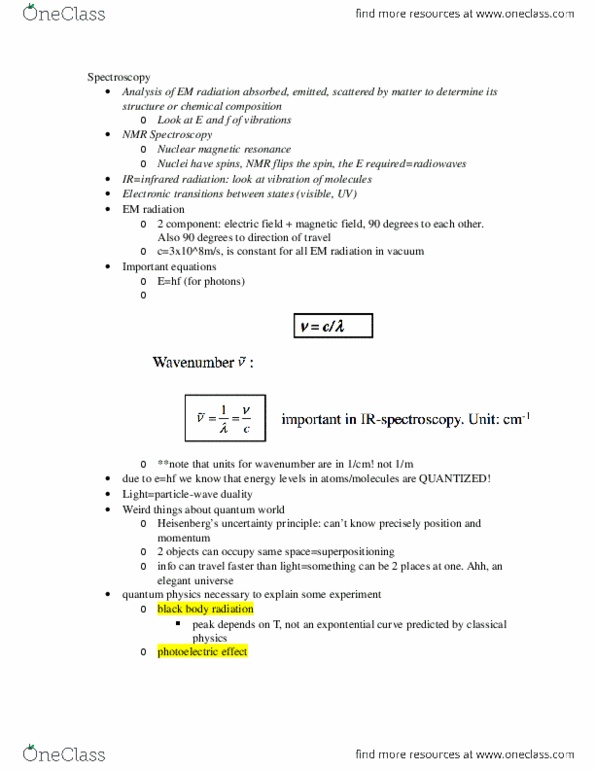 CHEM 205 Lecture Notes - Spectroscopy, Photon, Electronegativity thumbnail