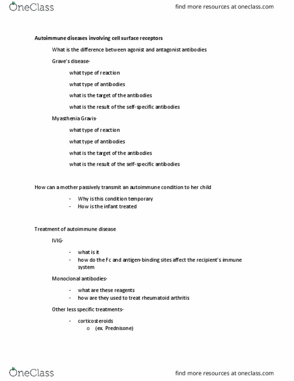BIOL 312 Lecture Notes - Lecture 13: Myasthenia Gravis, Monoclonal Antibody, Rheumatoid Arthritis thumbnail