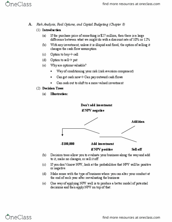 LAW 639 Lecture Notes - Lecture 14: Decision Tree Learning, Net Present Value, Cash Flow thumbnail