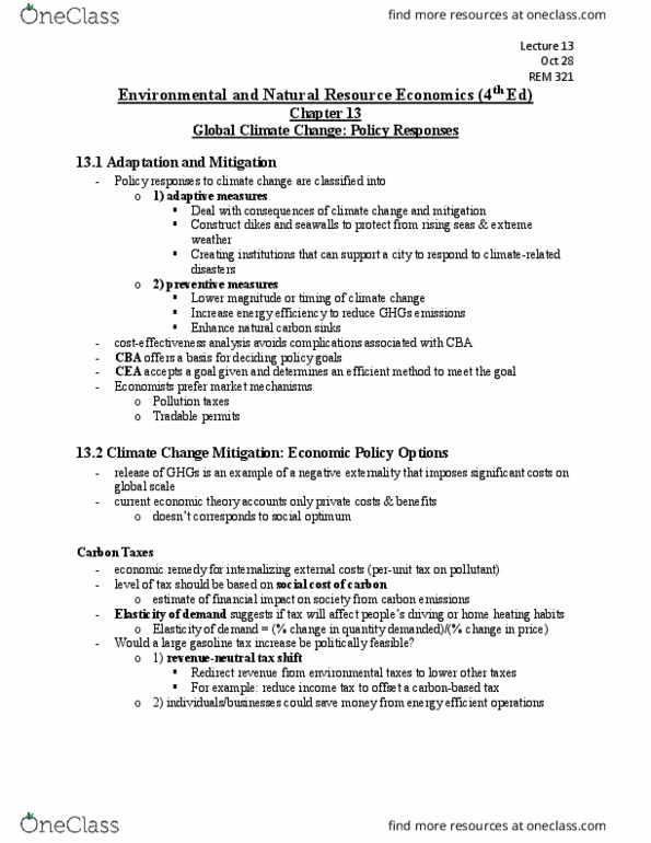 REM 321 Chapter Notes - Chapter 13: Carbon Tax, Externality, Social Cost thumbnail