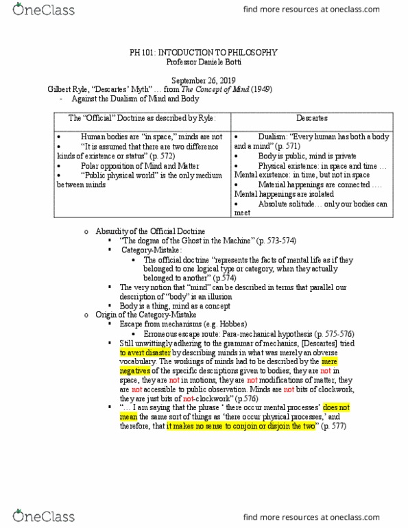 PH 0101 Lecture Notes - Lecture 7: Gilbert Ryle thumbnail