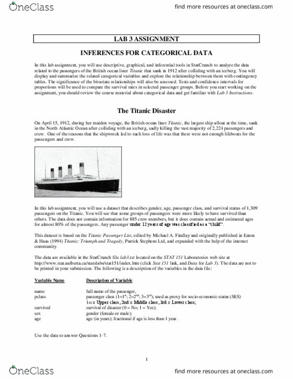STAT151 Lecture Notes - Lecture 1: Ocean Liner, Categorical Variable, Iceberg thumbnail
