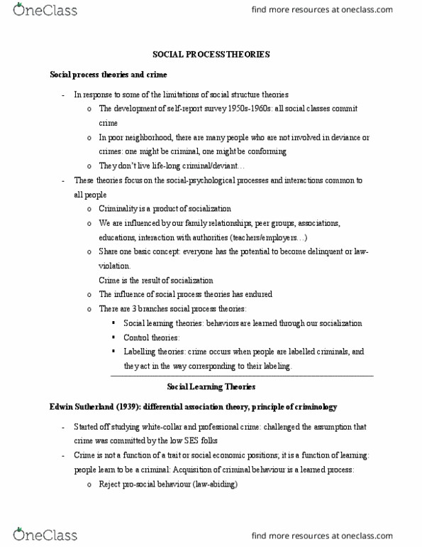 Sociology 2266A/B Lecture Notes - Lecture 9: Differential Association, Edwin Sutherland, White-Collar Crime thumbnail