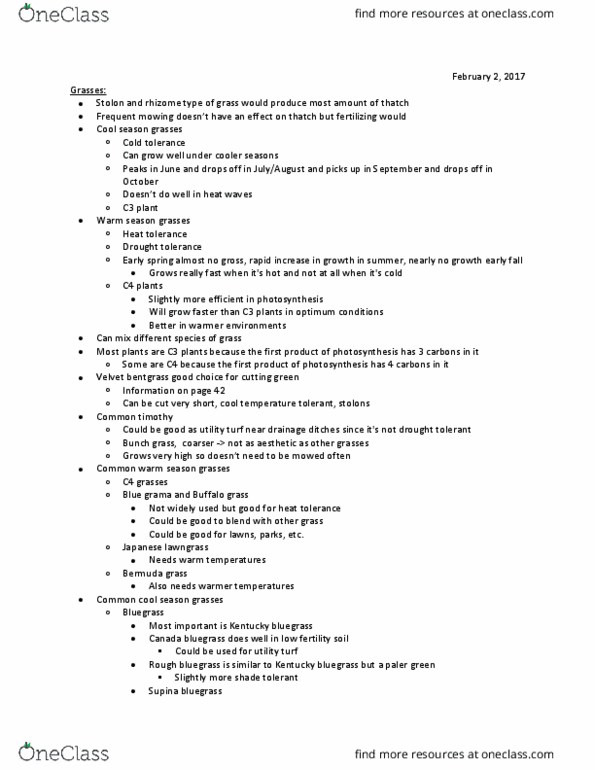 PLNT 312 Lecture Notes - Lecture 10: Lawn, Poa Compressa, Drought Tolerance thumbnail