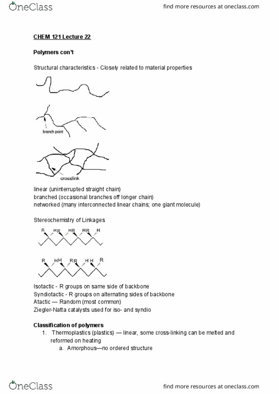 CHEM 121 Lecture Notes - Lecture 22: Nylon, Copolymer cover image