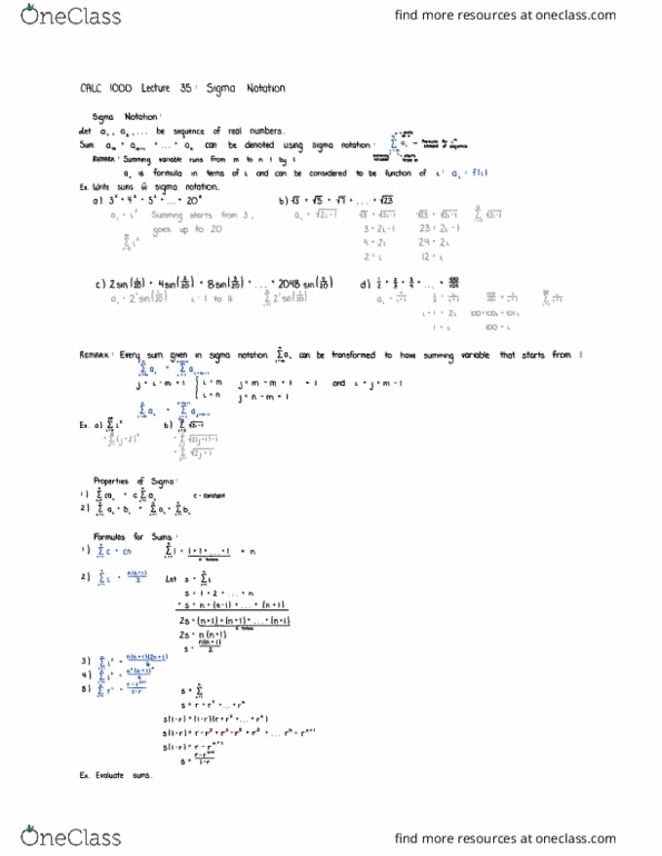 Calculus 1000A/B Lecture Notes - Lecture 35: Summation, Horse Length thumbnail