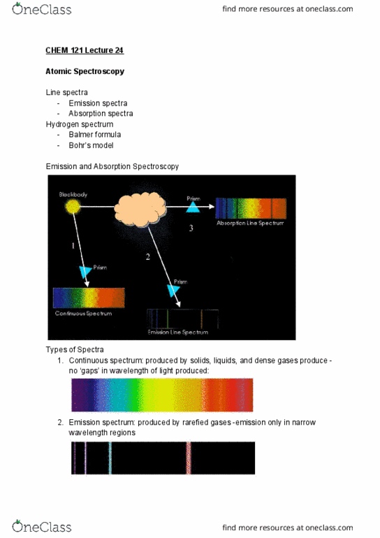 CHEM 121 Lecture Notes - Lecture 24: Absorption Spectroscopy, Emission Spectrum, Atomic Spectroscopy cover image